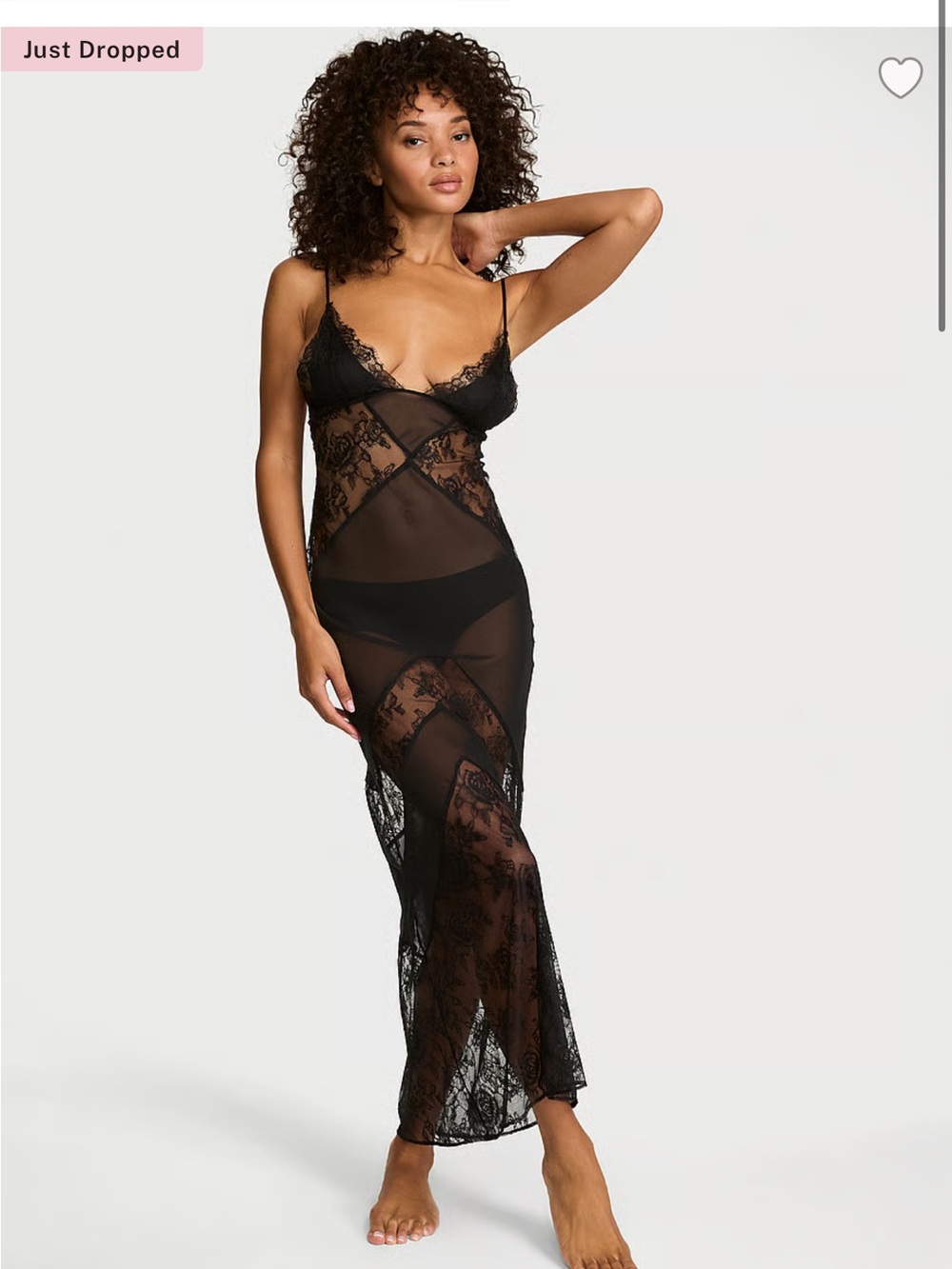 Victoria's Secret black lace maxi slip dress with floral pattern - Picture 2 of 5